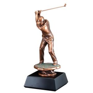 Golfer, Male - Electroplated Bronze Statue - 13" Tall