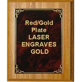 Oak Plaque 6" x 8" - Hi-Relief Red/Gold 3-7/8" x 5-7/8" Plate