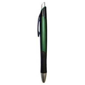 Ball Point Pen, Green - Black Rubber Grip - Pad Printed