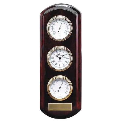 Rosewood Thermometer/Clock/Hygrometer Wall Mount