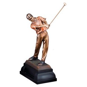 Golfer, Male - Electroplated Bronze Sculpture - 14" Tall