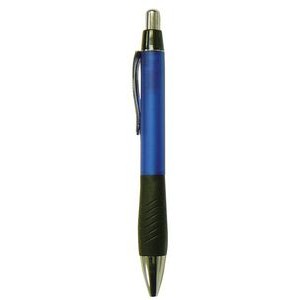 Ball Point Pen, Blue - Black Rubber Grip - Pad Printed