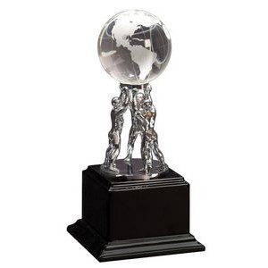 Crystal Globe on Silver Metal Stand & Black Base - 10"
