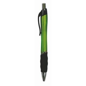 Ball Point Pen, Lime Green - Black Rubber Grip - Pad Printed