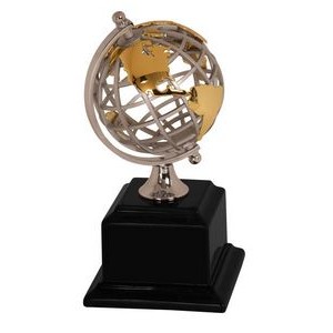 Gold/Silver Metal Globe on a Black Base - 8-3/4"