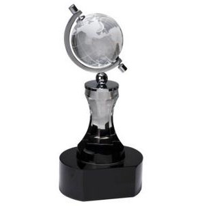 Crystal Spinning Globe on a clear pedestal - 8-1/2"