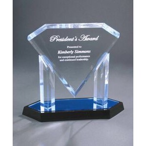 Floating Diamond Acrylic Blue Reflective Award w/ Black Base - 11-3/4"