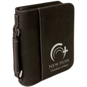Leatherette Bible/Book Cover - Black/Engraves Silver