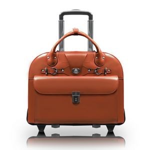 ROSEVILLE | 15" Brown Leather Fly-Through Detachable-Wheeled Laptop Case | McKleinUSA