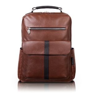 LOGAN | 17" Brown Leather Two-Tone Dual-Compartment Laptop & Tablet Backpack | McKleinUSA