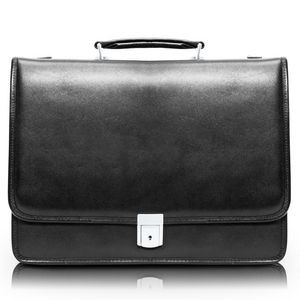 RIVER NORTH | 15" Black Leather Triple-Compartment Laptop Briefcase | McKleinUSA