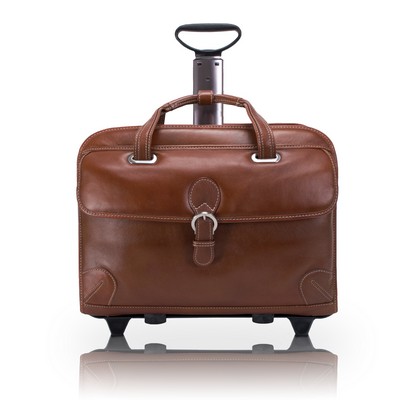 CARUGETTO | 15" Cognac Leather Detachable-Wheeled Laptop Case | Siamod