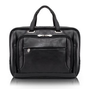 WEST LOOP | 15" Black Leather Expandable Double-Compartment Laptop Briefcase | McKleinUSA