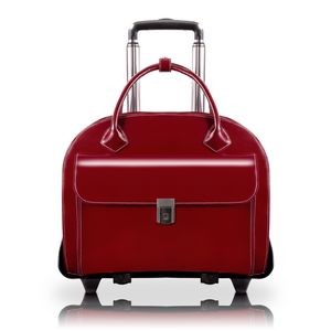 GLEN ELLYN | 15" Red Leather Detachable-Wheeled Laptop Case | McKleinUSA