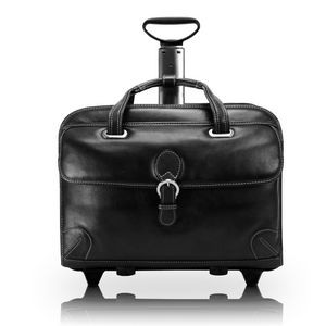 CARUGETTO | 15" Black Leather Detachable-Wheeled Laptop Case | Siamod