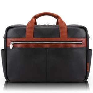 SOUTHPORT | 17" Black Leather Two-Tone Dual-Compartment Laptop & Tablet Briefcase | McKleinUSA