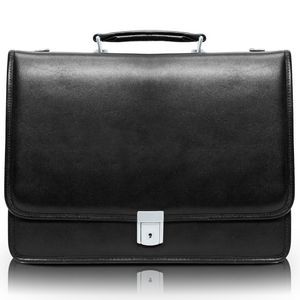 LEXINGTON | 17" Black Leather Flapover Double-Compartment Briefcase | McKleinUSA