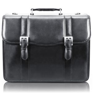 FLOURNOY | 15" Black Leather Double-Compartment Laptop Briefcase | McKleinUSA