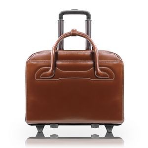 WILLOWBROOK | 17" Brown Leather Detachable-Wheeled Laptop Case | McKleinUSA
