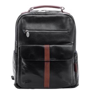 LOGAN | 17" Black Leather Two-Tone Dual-Compartment Laptop & Tablet Backpack | McKleinUSA