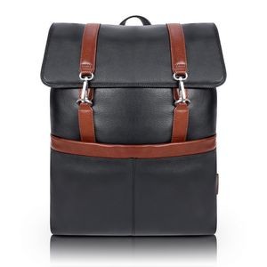 ELEMENT | 17" Black Leather Flap-Over Two-Tone Laptop & Tablet Backpack | McKleinUSA