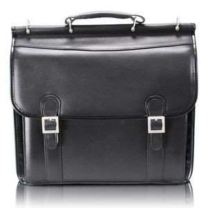 HALSTED | 15" Black Leather Double-Compartment Laptop Briefcase | McKleinUSA