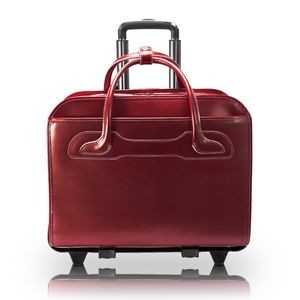 WILLOWBROOK | 17" Red Leather Detachable-Wheeled Laptop Case | McKleinUSA