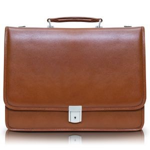 LEXINGTON | 17" Brown Leather Flapover Double-Compartment Briefcase | McKleinUSA