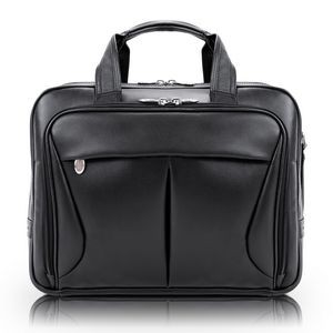 PEARSON | 17" Black Leather Expandable Double-Compartment Briefcase | McKleinUSA
