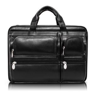 HUBBARD | 15" Black Leather Double-Compartment Laptop Briefcase | McKleinUSA