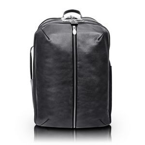ENGLEWOOD | 17" Black Leather Triple-Compartment Carry-All Laptop & Tablet Backpack | McKleinUSA