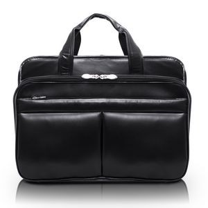 WALTON | 17" Black Leather Expandable Double-Compartment Laptop Briefcase | McKleinUSA