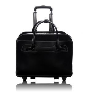 WILLOWBROOK | 17" Black Leather Detachable-Wheeled Laptop Case | McKleinUSA