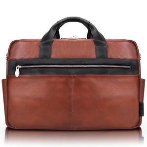 SOUTHPORT | 17" Brown Leather Two-Tone Dual-Compartment Laptop & Tablet Briefcase | McKleinUSA