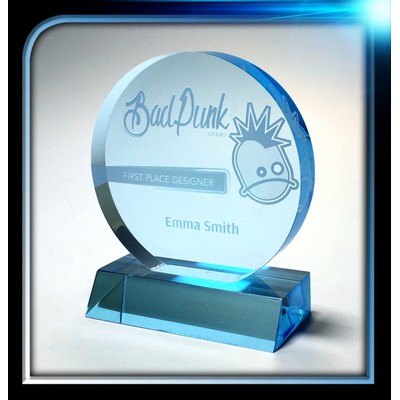 Executive Series Blue Round Award w/Base (4" Dia.x3/4")