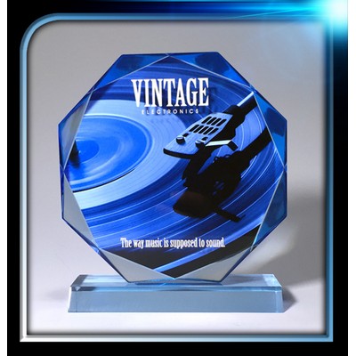 Executive Series Blue Faceted Edge Award w/Base (7" Diameter x 3/4")