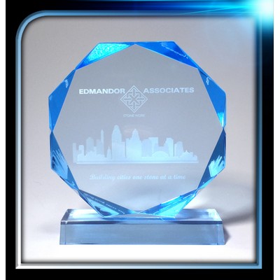 Executive Series Blue Faceted Edge Award w/Base (6" Diameter x 3/4")