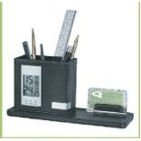 Rectangular Card Holder/Pen Holder w/Desk Clock