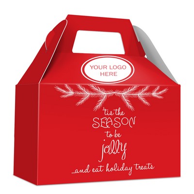 Holiday Gift Box - Free Full Color Logo Drop, Gable Style w/Handle (Tis The Season)
