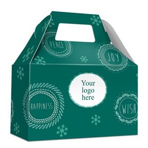 Holiday Gift Box - Free Full Color Logo Drop, Gable Style w/Handle (Joy, Peace, Happiness Design)