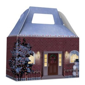 Holiday Gift Box - Free Full Color Logo Drop, Changeable Salutation, Gable Style (Snowy Home)