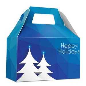 Holiday Gift Box - Free Full Color Logo Drop, Gable Style w/Handle (Blue Prism) Changeable Text