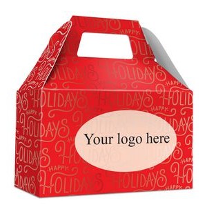 Holiday Gift Box - Free Full Color Logo Drop, Gable Style W/ Handle (Happy Holidays) Changeable Text