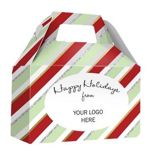 Holiday Gift Box - Free Full Color Logo Drop, Gable Style W/ Handle (Candy Stripes) Changeable Text