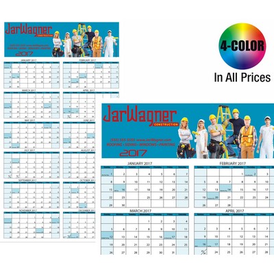 Wall Calendar: Jumbo Size Year-At-A-Glance, Dry Eraser Friendly, 4-Color Custom Graphics Included