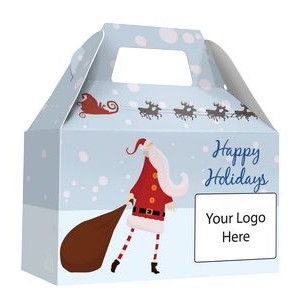 Holiday Gift Box - Free Full Color Logo Drop, Gable Style w/Handle (Santa) Changeable Salutation