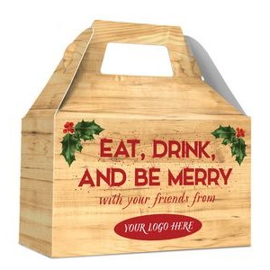 Holiday Gift Box - Free Full Color Logo Drop, Gable Style W/ Handle (Eat, Drink & Be Merry)