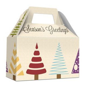 Holiday Gift Box - Free Full Color Logo Drop, Gable Style w/Handle (Christmas Tree) Changeable Text