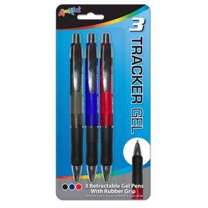 Set of 3 Tracker Gel - Retractable Gel Pens w/ Rubber Grip