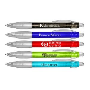 Liqui-Mark® ICE - Frosted Translucent Retractable Ballpoint Pen w/Rubber Grip